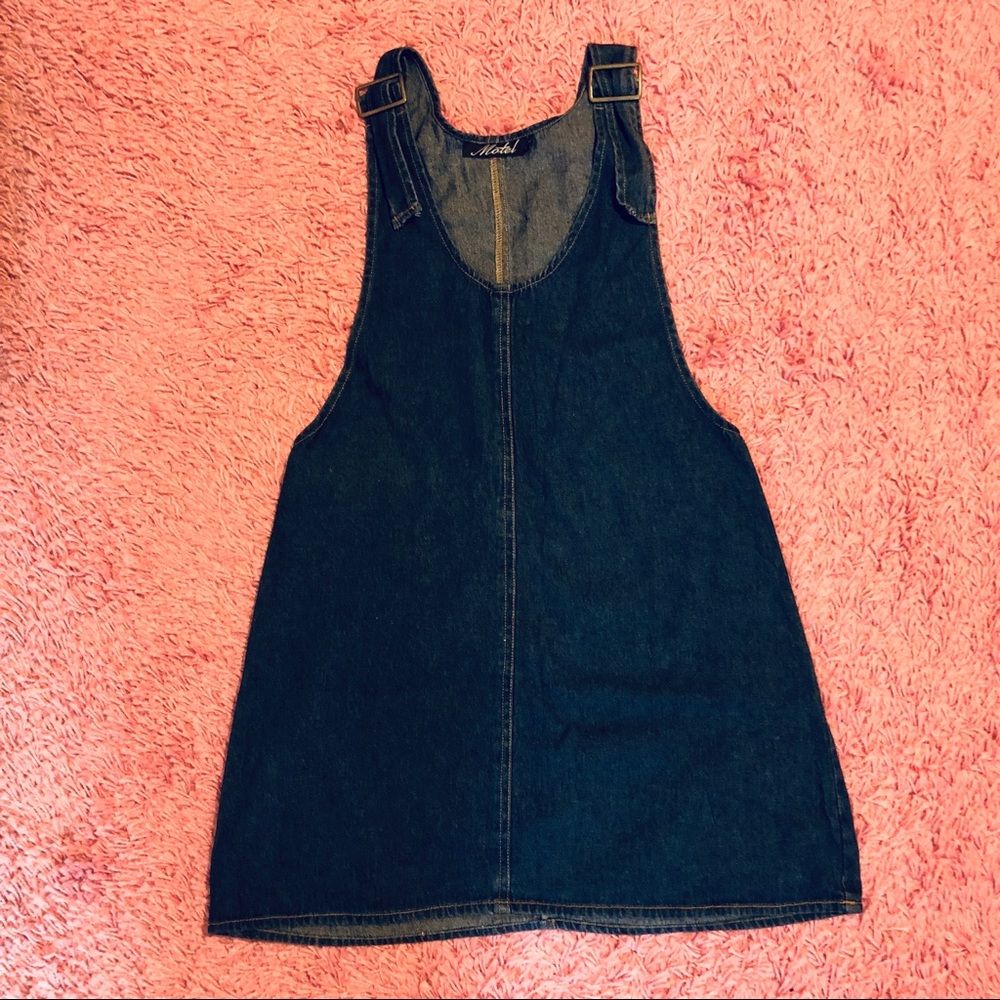 Motel Rocks Litton Pinafore Dress in Denim Indigo
